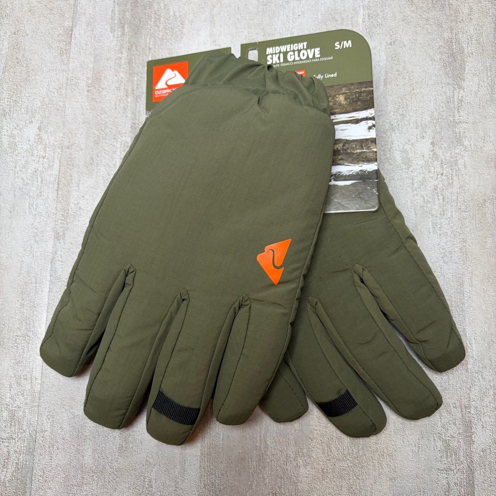 Ozark Trail NWT Men's S/M Waterproof Tech-Touch Ski Gloves Green
